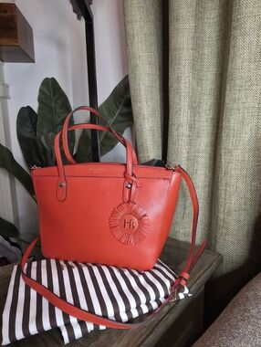 Henri Bendel Red Leather Tote Bag with Detachable Strap And Dust Bag NWOT
